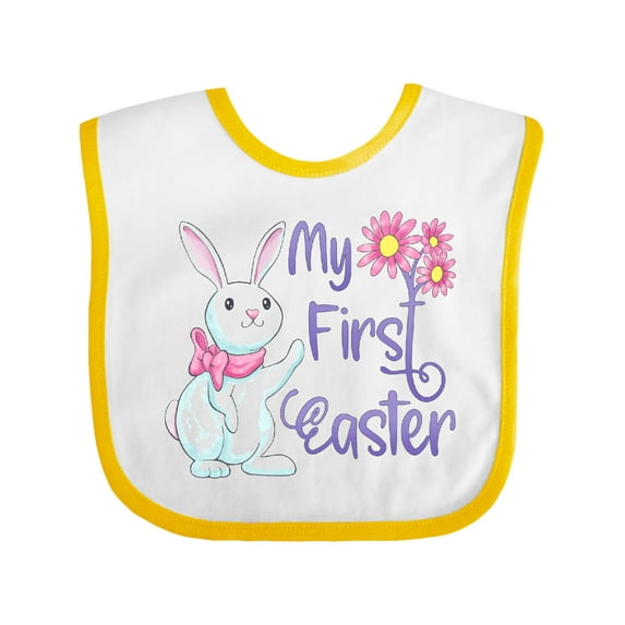 Inktastic My 1st Easter Cute White Bunny with Spring Flowers Boys or Girls Baby Bib