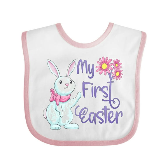 Inktastic My 1st Easter Cute White Bunny with Spring Flowers Boys or Girls Baby Bib