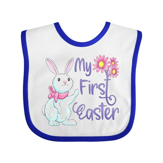 Inktastic My 1st Easter Cute White Bunny with Spring Flowers Boys or Girls Baby Bib