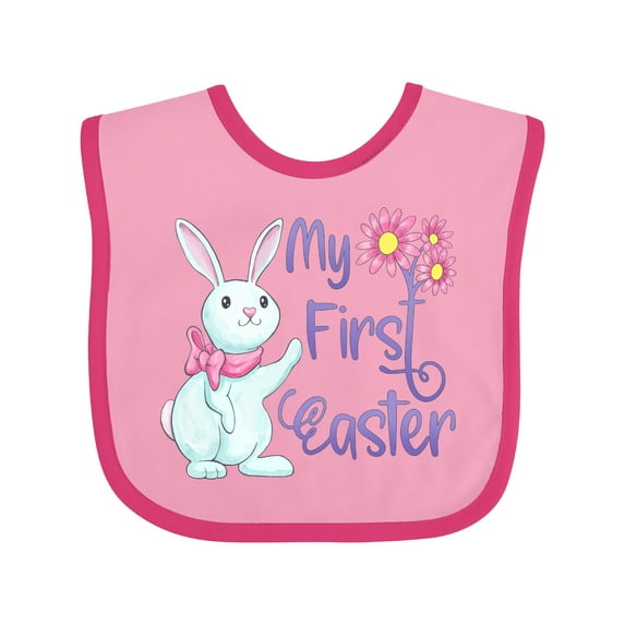 Inktastic My 1st Easter Cute White Bunny with Spring Flowers Boys or Girls Baby Bib
