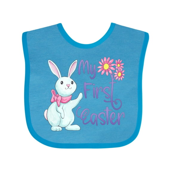 Inktastic My 1st Easter Cute White Bunny with Spring Flowers Boys or Girls Baby Bib