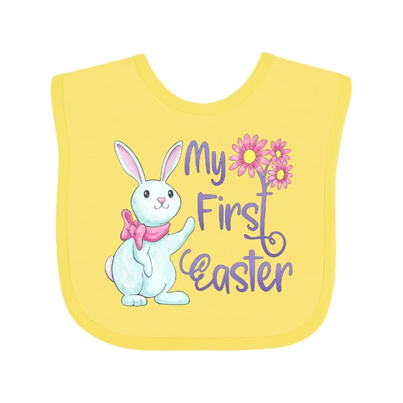 Inktastic My 1st Easter Cute White Bunny with Spring Flowers Boys or Girls Baby Bib