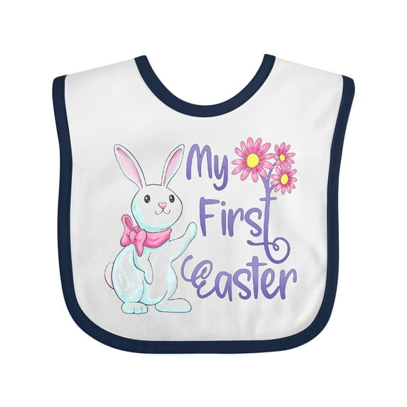 Inktastic My 1st Easter Cute White Bunny with Spring Flowers Boys or Girls Baby Bib