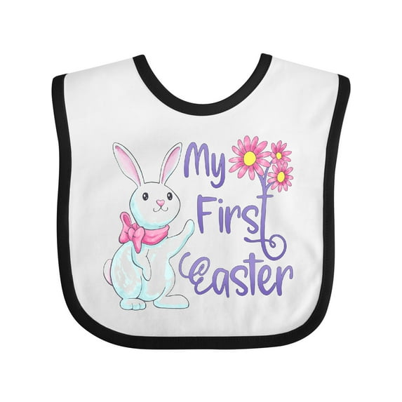 Inktastic My 1st Easter Cute White Bunny with Spring Flowers Boys or Girls Baby Bib