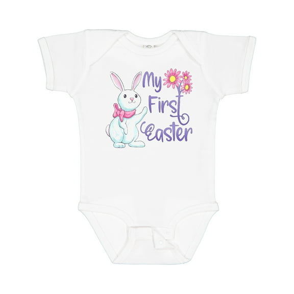 Inktastic My 1st Easter Cute White Bunny with Spring Flowers Boys or Girls Baby Bodysuit