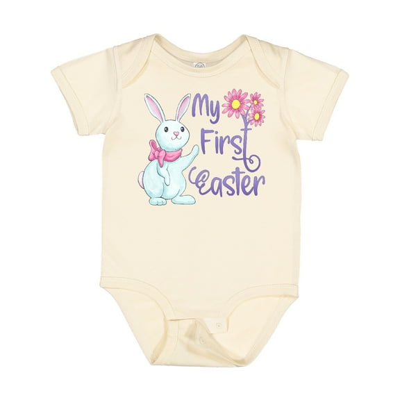 Inktastic My 1st Easter Cute White Bunny with Spring Flowers Boys or Girls Baby Bodysuit