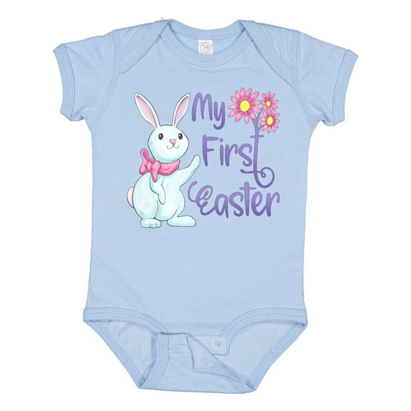 Inktastic My 1st Easter Cute White Bunny with Spring Flowers Boys or Girls Baby Bodysuit
