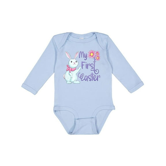 Inktastic My 1st Easter Cute White Bunny with Spring Flowers Boys or Girls Long Sleeve Baby Bodysuit