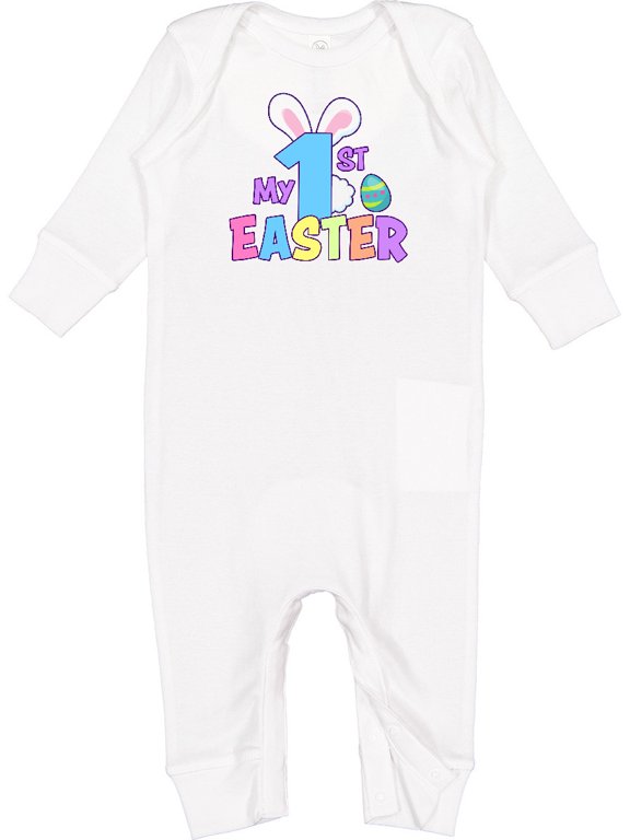 My 1st Easter One with Bunny Ears and Tail Baby Romper Coveralls