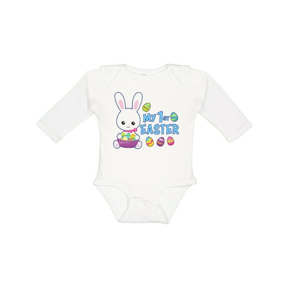 Inktastic My 1st Easter with Bunny and Easter Basket Boys Long Sleeve Baby Bodysuit