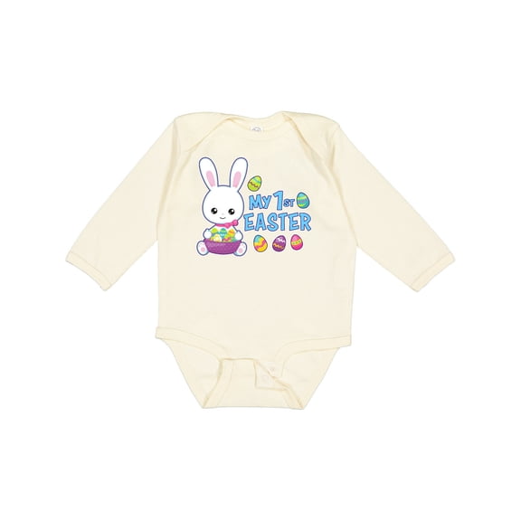 Inktastic My 1st Easter with Bunny and Easter Basket Boys Long Sleeve Baby Bodysuit