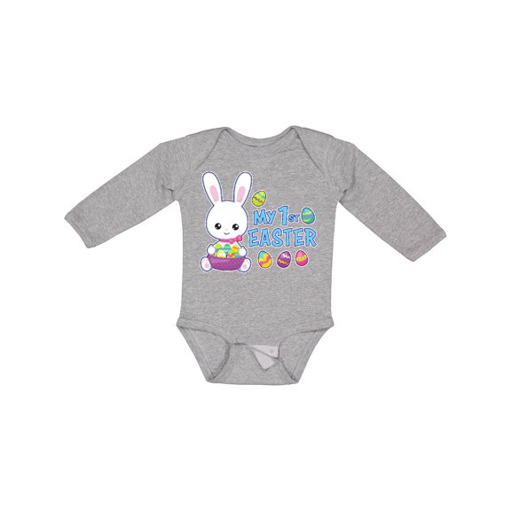 Inktastic My 1st Easter with Bunny and Easter Basket Boys Long Sleeve Baby Bodysuit