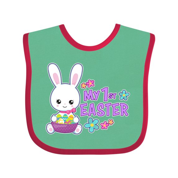 Inktastic My 1st Easter with Bunny and Easter Basket Girls Baby Bib
