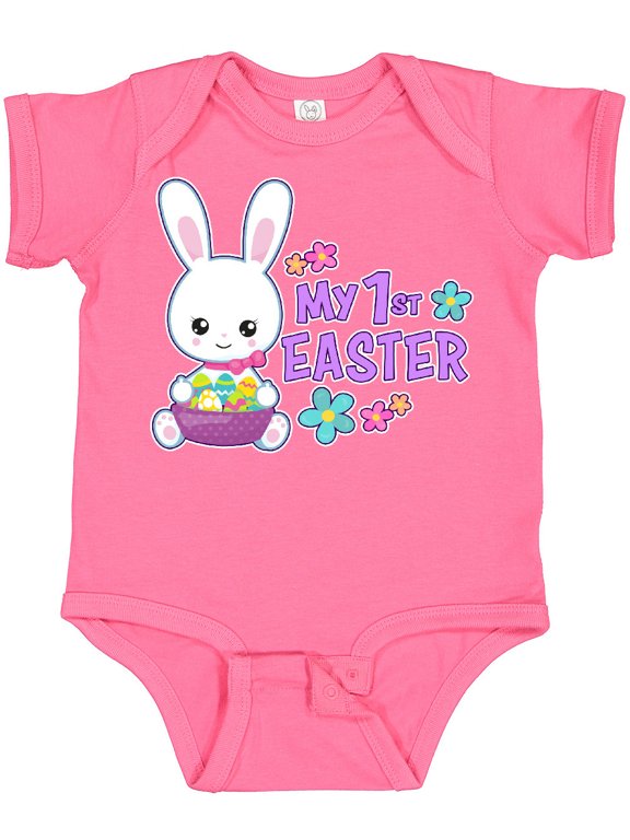 My 1st Easter with Bunny and Easter Basket Girls Baby Bodysuit