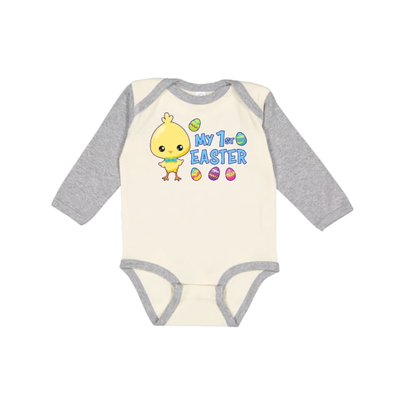 Inktastic My 1st Easter with Chick and Easter Eggs Boys Long Sleeve Baby Bodysuit