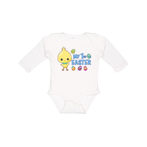 Inktastic My 1st Easter with Chick and Easter Eggs Boys Long Sleeve Baby Bodysuit