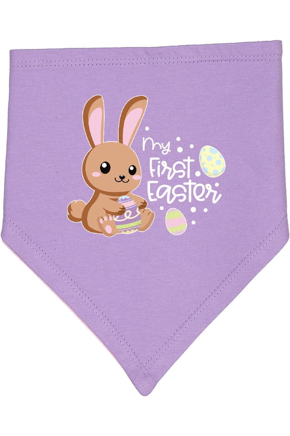 My 1st Easter with Cute Brown Bunny and Easter Eggs Baby Bandana Bib