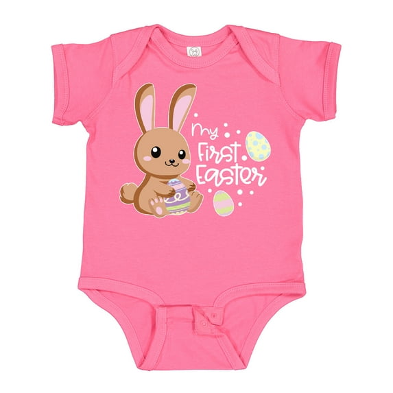 Inktastic My 1st Easter with Cute Brown Bunny and Easter Eggs Boys or Girls Baby Bodysuit