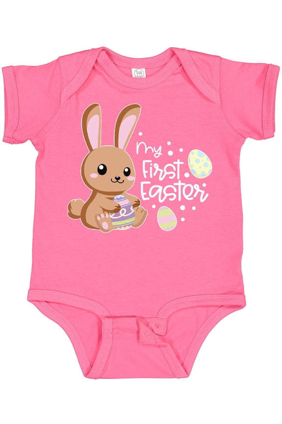 My 1st Easter with Cute Brown Bunny and Easter Eggs Boys or Girls Baby Bodysuit