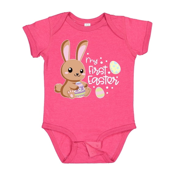Inktastic My 1st Easter with Cute Brown Bunny and Easter Eggs Boys or Girls Baby Bodysuit