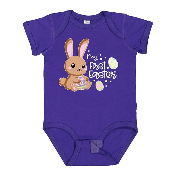 Inktastic My 1st Easter with Cute Brown Bunny and Easter Eggs Boys or Girls Baby Bodysuit