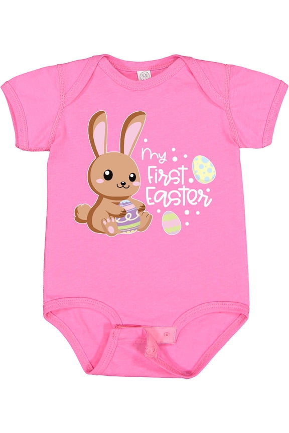 My 1st Easter with Cute Brown Bunny and Easter Eggs Boys or Girls Baby Bodysuit