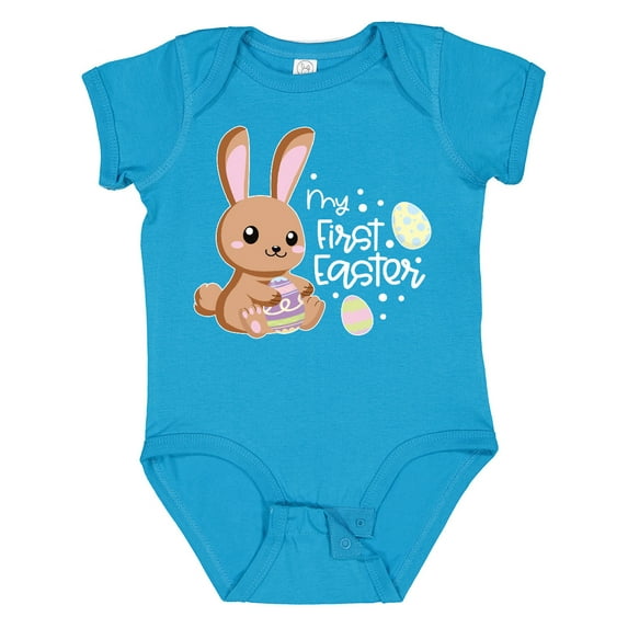 Inktastic My 1st Easter with Cute Brown Bunny and Easter Eggs Boys or Girls Baby Bodysuit