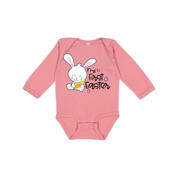 Inktastic My 1st Easter with Cute Bunny and Carrot Boys or Girls Long Sleeve Baby Bodysuit