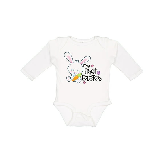 Inktastic My 1st Easter with Cute Bunny and Carrot Boys or Girls Long Sleeve Baby Bodysuit