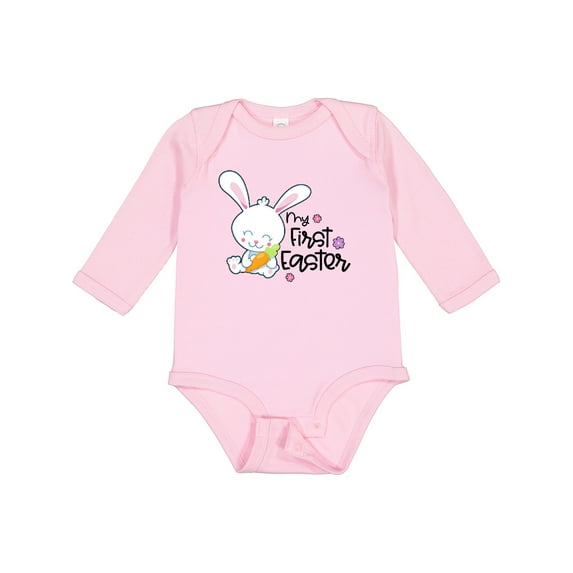 Inktastic My 1st Easter with Cute Bunny and Carrot Boys or Girls Long Sleeve Baby Bodysuit