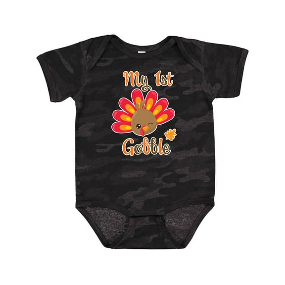 Inktastic My 1st Gobble with Turkey Face Boys or Girls Baby Bodysuit