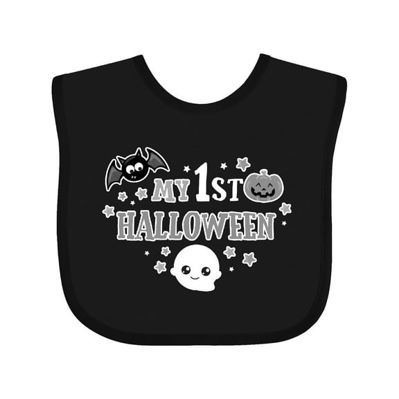 Inktastic My 1st Halloween with Bat Ghost Pumpkin and Stars in White Boys or Girls Baby Bib