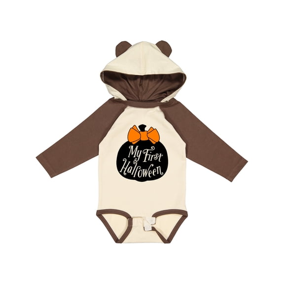 Inktastic My 1st Halloween with Pumpkin and Orange Bow Boys or Girls Long Sleeve Baby Bodysuit
