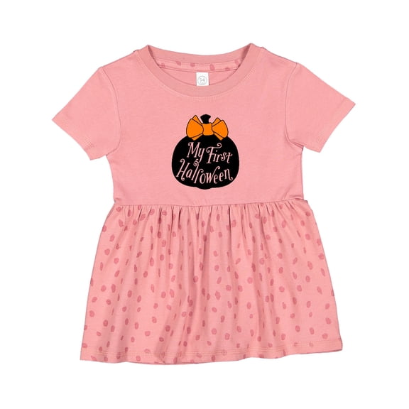 Inktastic My 1st Halloween with Pumpkin and Orange Bow Girls Baby Dress