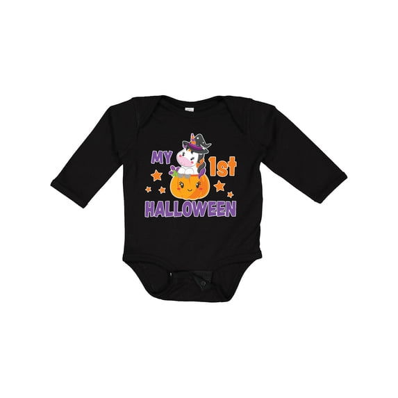 Inktastic My 1st Halloween with Unicorn Witch Girls Long Sleeve Baby Bodysuit