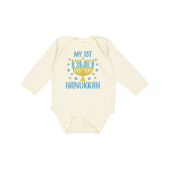 Inktastic My 1st Hanukkah with Menorah and Stars Boys or Girls Long Sleeve Baby Bodysuit