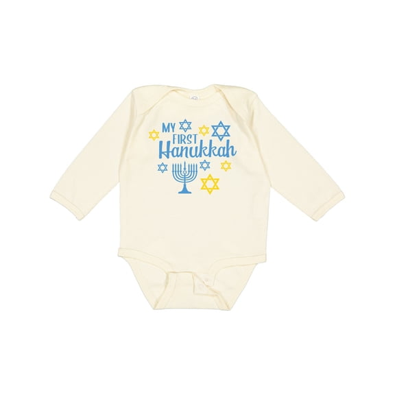 Inktastic My 1st Hanukkah with Menorah and Stars of David Boys or Girls Long Sleeve Baby Bodysuit