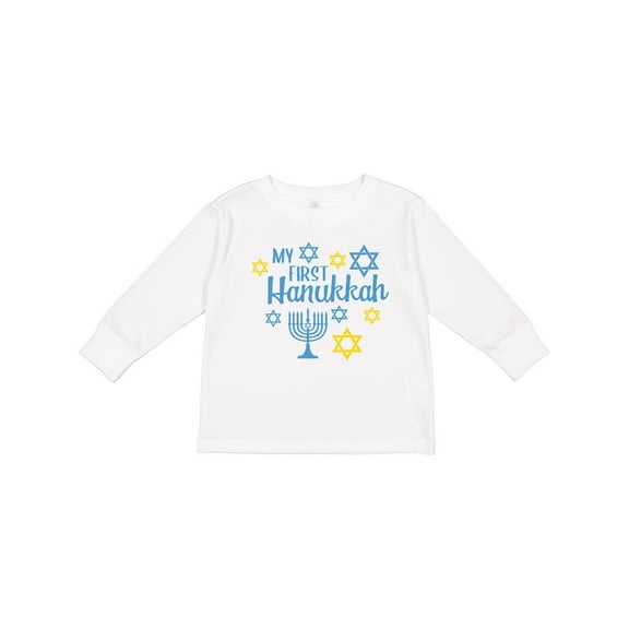 Inktastic My 1st Hanukkah with Menorah and Stars of David Boys or Girls Long Sleeve Toddler T-Shirt