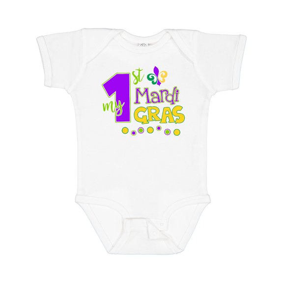 Inktastic My 1st Mardi Gras with Dots Boys or Girls Baby Bodysuit