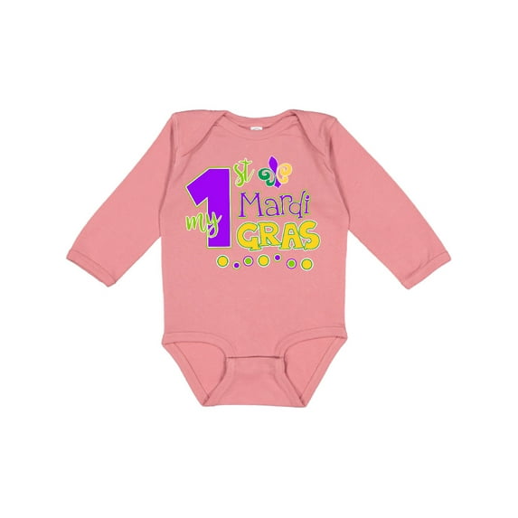 Inktastic My 1st Mardi Gras with Dots Boys or Girls Long Sleeve Baby Bodysuit