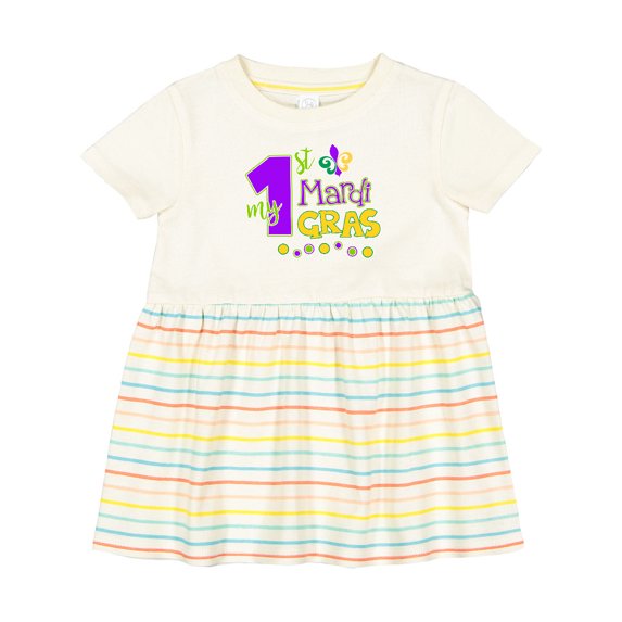 Inktastic My 1st Mardi Gras with Dots Girls Baby Dress