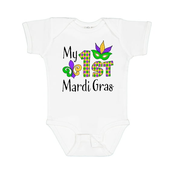 Inktastic My 1st Mardi Gras with Mask Boys or Girls Baby Bodysuit