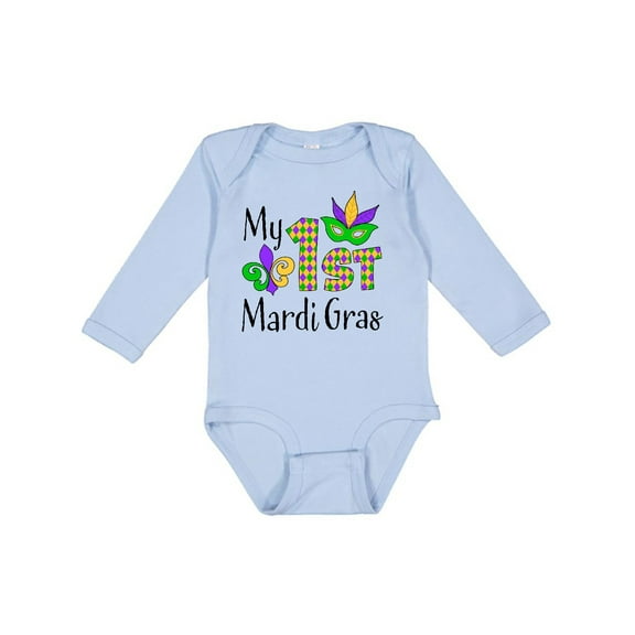 Inktastic My 1st Mardi Gras with Mask Boys or Girls Long Sleeve Baby Bodysuit