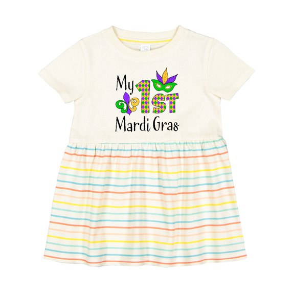 Inktastic My 1st Mardi Gras with Mask Girls Baby Dress