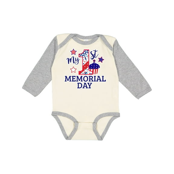 Inktastic My 1st Memorial Day with Cupcake and Stars Boys or Girls Long Sleeve Baby Bodysuit