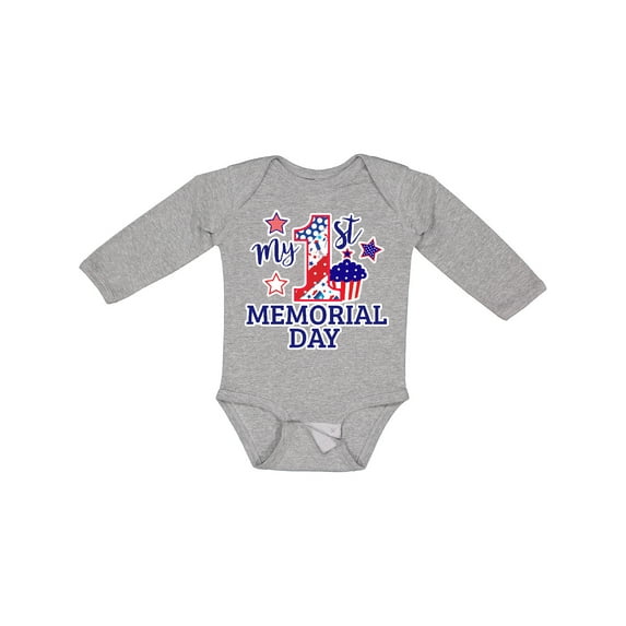 Inktastic My 1st Memorial Day with Cupcake and Stars Boys or Girls Long Sleeve Baby Bodysuit