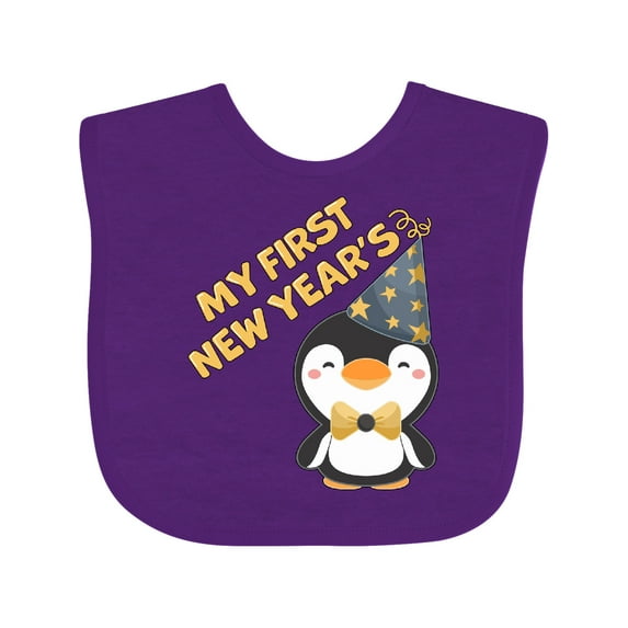 Inktastic My 1st New Years with Cute Penguin in Blue Hat Boys or Girls Baby Bib