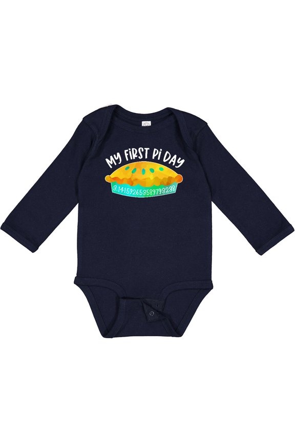 My 1st Pi Day Blue Green Pie Pan Pun Boys or Girls Long Sleeve Baby Bodysuit
