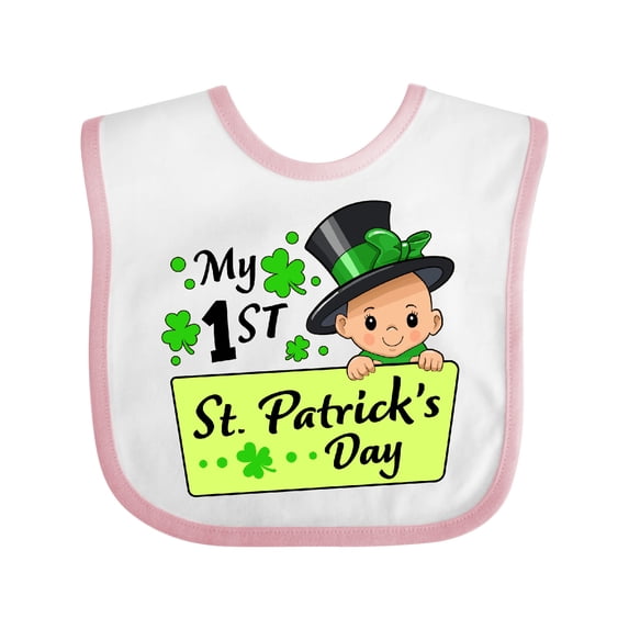 Inktastic My 1st St. Patrick's Day Baby in Top Hat and Bow Boys or Girls Baby Bib