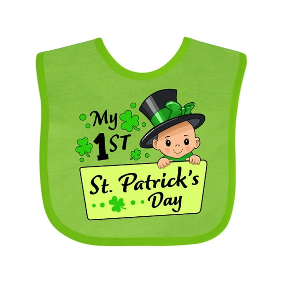 Inktastic My 1st St. Patrick's Day Baby in Top Hat and Bow Boys or Girls Baby Bib
